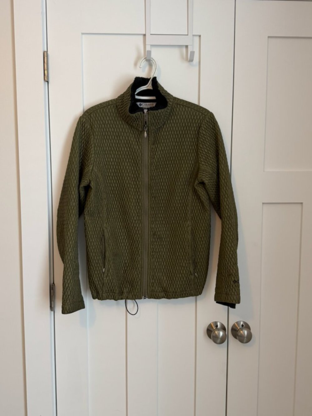 Columbia Women's Large Quilted Jacket Olive Green Full Zip Fleece Collar